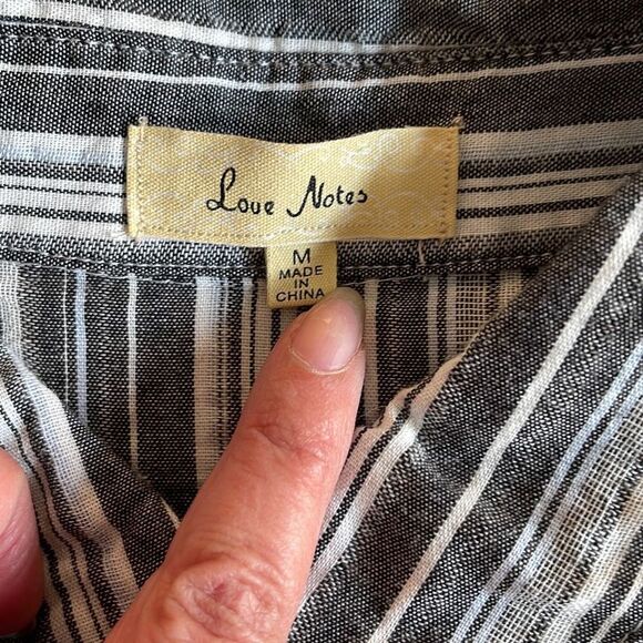 Love Notes Womens Button Up Top Blouse Striped Peplum Long Sleeve Gray Medium - Picture 5 of 9